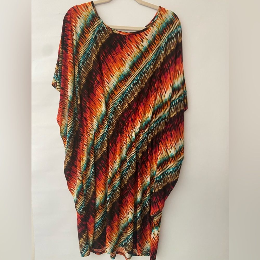 Prelude Women’s Multicolored Polyester Caftan Style Knee Lgt Dress Sz L Elastic
